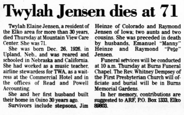 Obituary for Twylah Elaine Jensen (Aged 71)